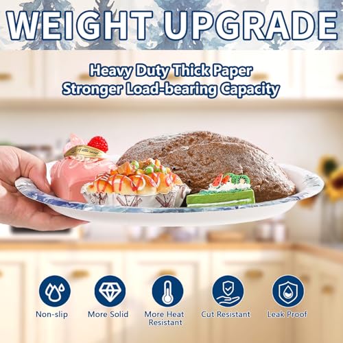 50Pcs Christmas Blue Tree Oval Paper Plates - Grencian