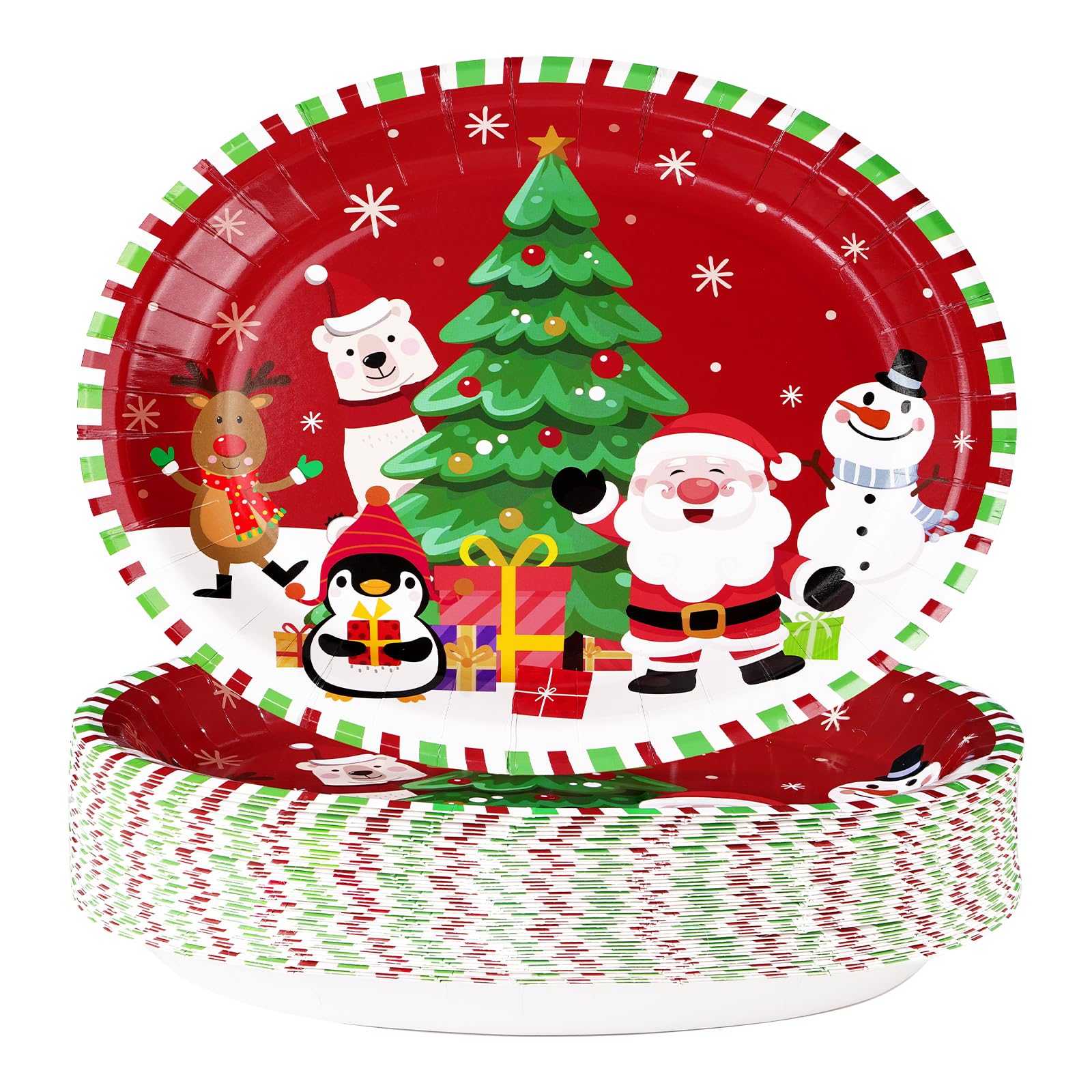 50Pcs Christmas Cartoon Animal Oval Paper Plates - Grencian