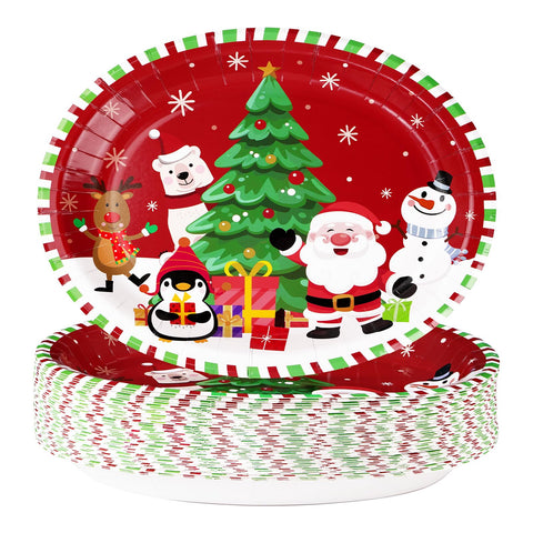 50Pcs Christmas Cartoon Animal Oval Paper Plates - Grencian