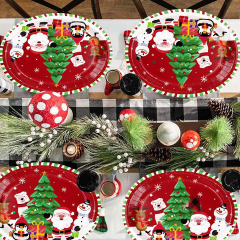 50Pcs Christmas Cartoon Animal Oval Paper Plates - Grencian