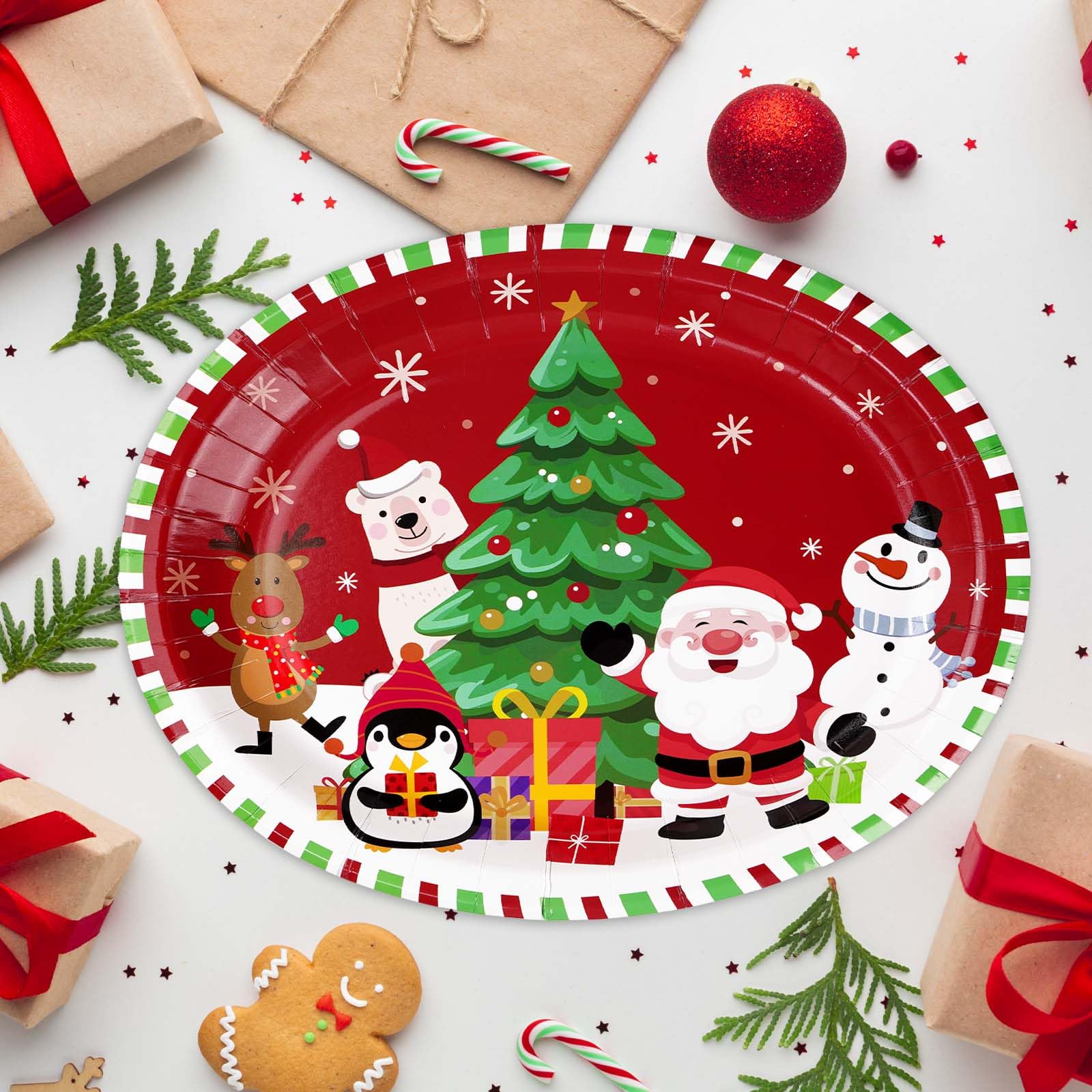 50Pcs Christmas Cartoon Animal Oval Paper Plates - Grencian