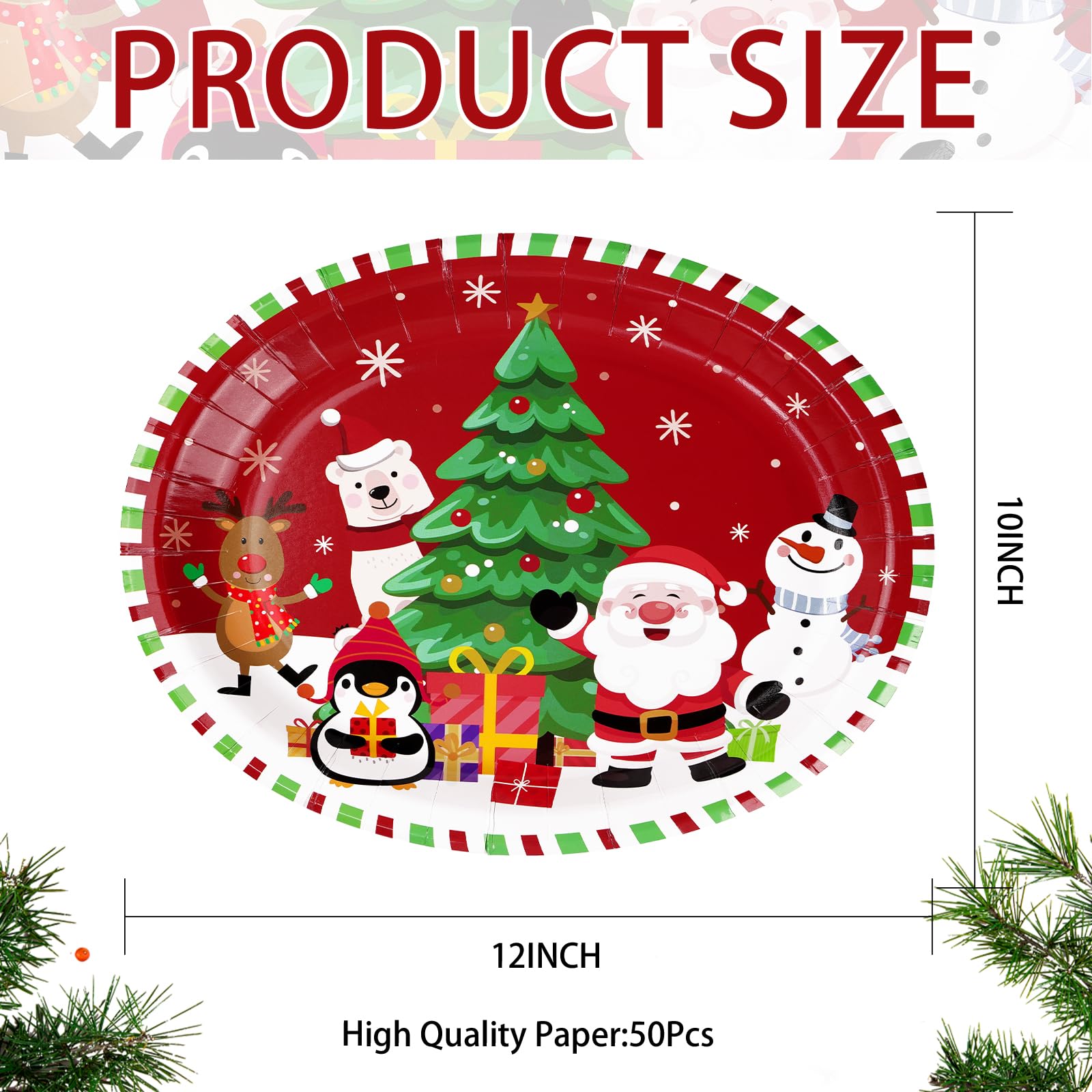 50Pcs Christmas Cartoon Animal Oval Paper Plates - Grencian