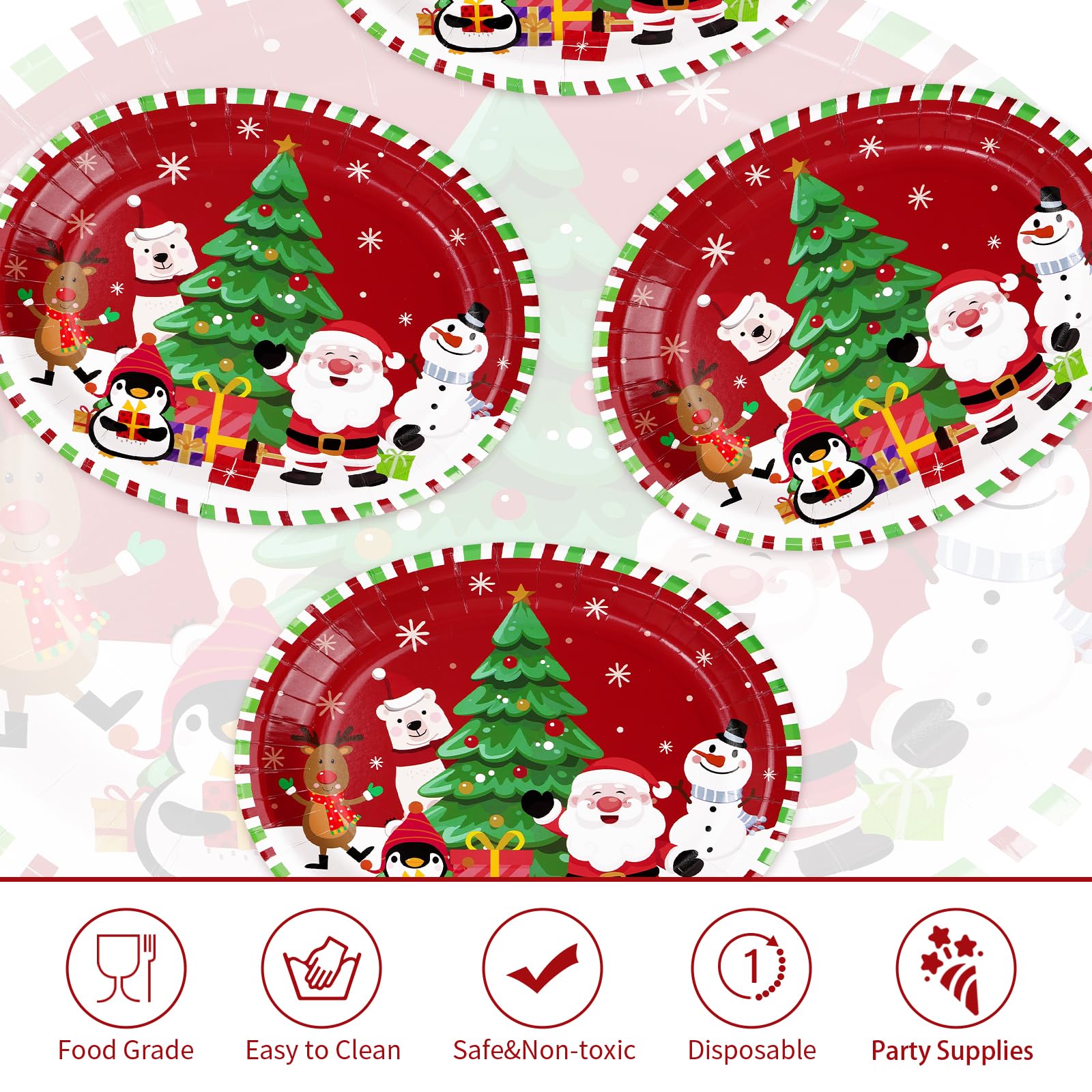 50Pcs Christmas Cartoon Animal Oval Paper Plates - Grencian
