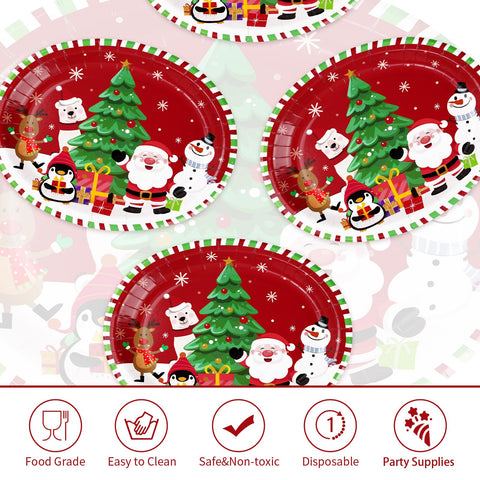 50Pcs Christmas Cartoon Animal Oval Paper Plates - Grencian