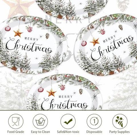 50Pcs Christmas Farmhouse Oval Paper Plates - Grencian