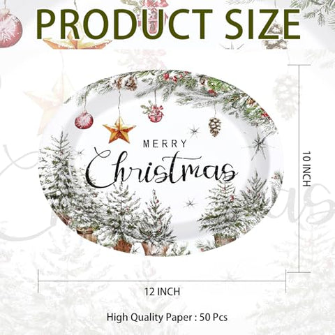 50Pcs Christmas Farmhouse Oval Paper Plates - Grencian