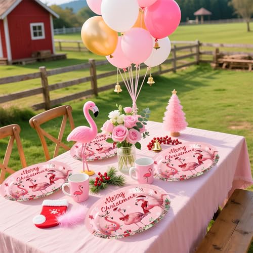 50Pcs Christmas Flamingo Oval Paper Plates - Grencian