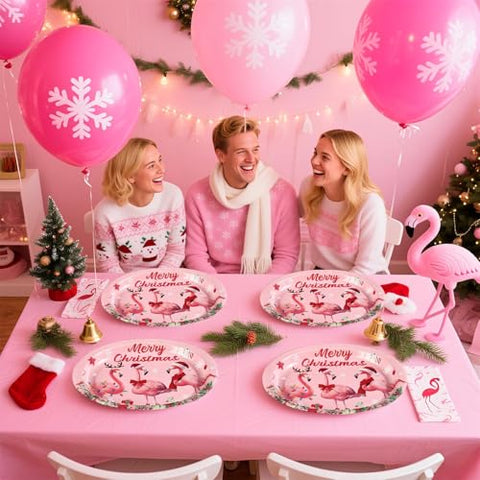 50Pcs Christmas Flamingo Oval Paper Plates - Grencian