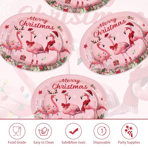 50Pcs Christmas Flamingo Oval Paper Plates - Grencian