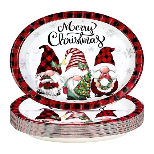 50Pcs Christmas Gnomes Oval Paper Plates - Grencian