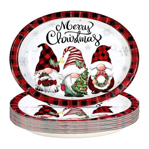 50Pcs Christmas Gnomes Oval Paper Plates - Grencian