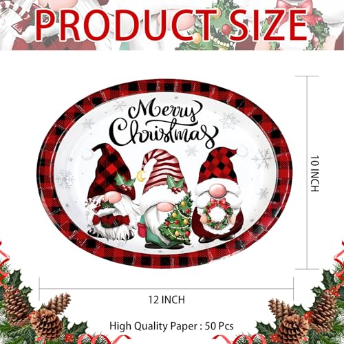 50Pcs Christmas Gnomes Oval Paper Plates - Grencian