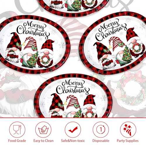 50Pcs Christmas Gnomes Oval Paper Plates - Grencian