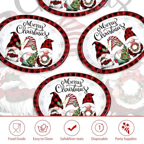 50Pcs Christmas Gnomes Oval Paper Plates - Grencian
