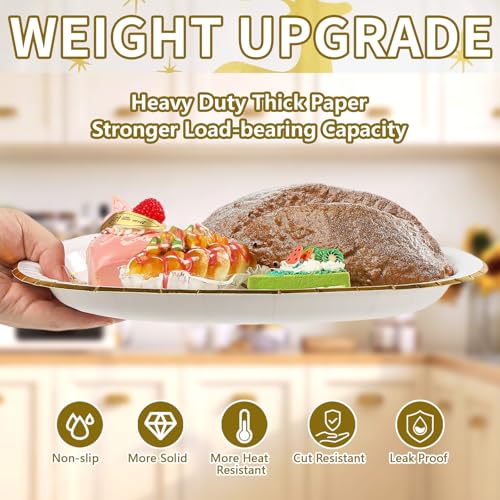 50Pcs Christmas Gold Reindeer Oval Paper Plates - Grencian
