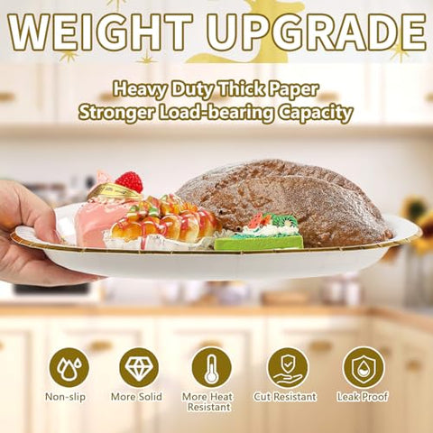 50Pcs Christmas Gold Reindeer Oval Paper Plates - Grencian