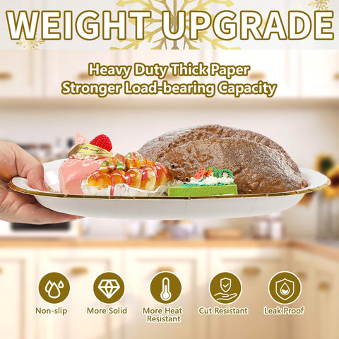 50Pcs Christmas Gold Snowflake Oval Paper Plates - Grencian