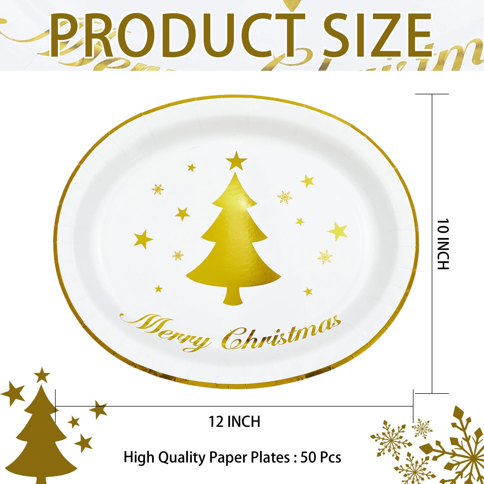 50Pcs Christmas Gold Tree Oval Paper Plates - Grencian