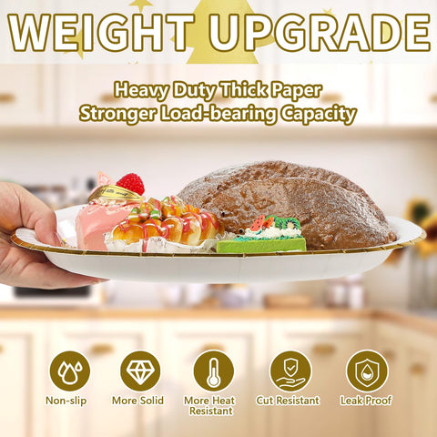 50Pcs Christmas Gold Tree Oval Paper Plates - Grencian