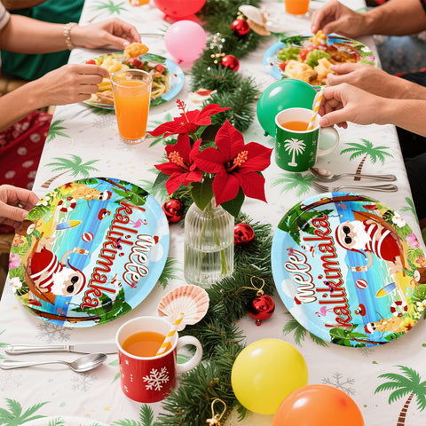 50Pcs Christmas Hawaiian Vacation Oval Paper Plates - Grencian