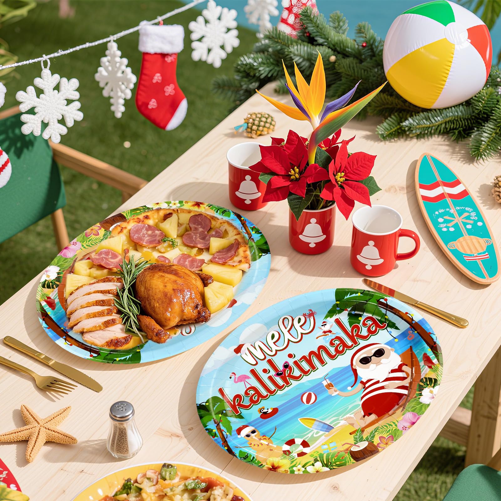 50Pcs Christmas Hawaiian Vacation Oval Paper Plates - Grencian