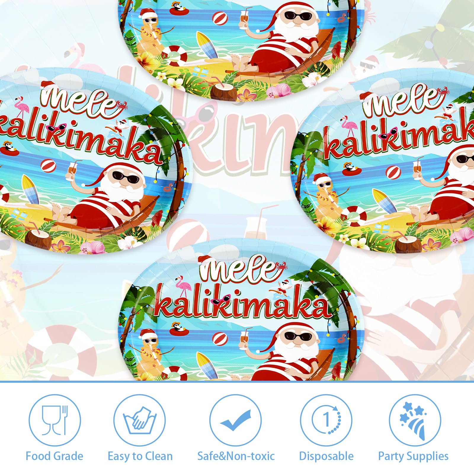 50Pcs Christmas Hawaiian Vacation Oval Paper Plates - Grencian