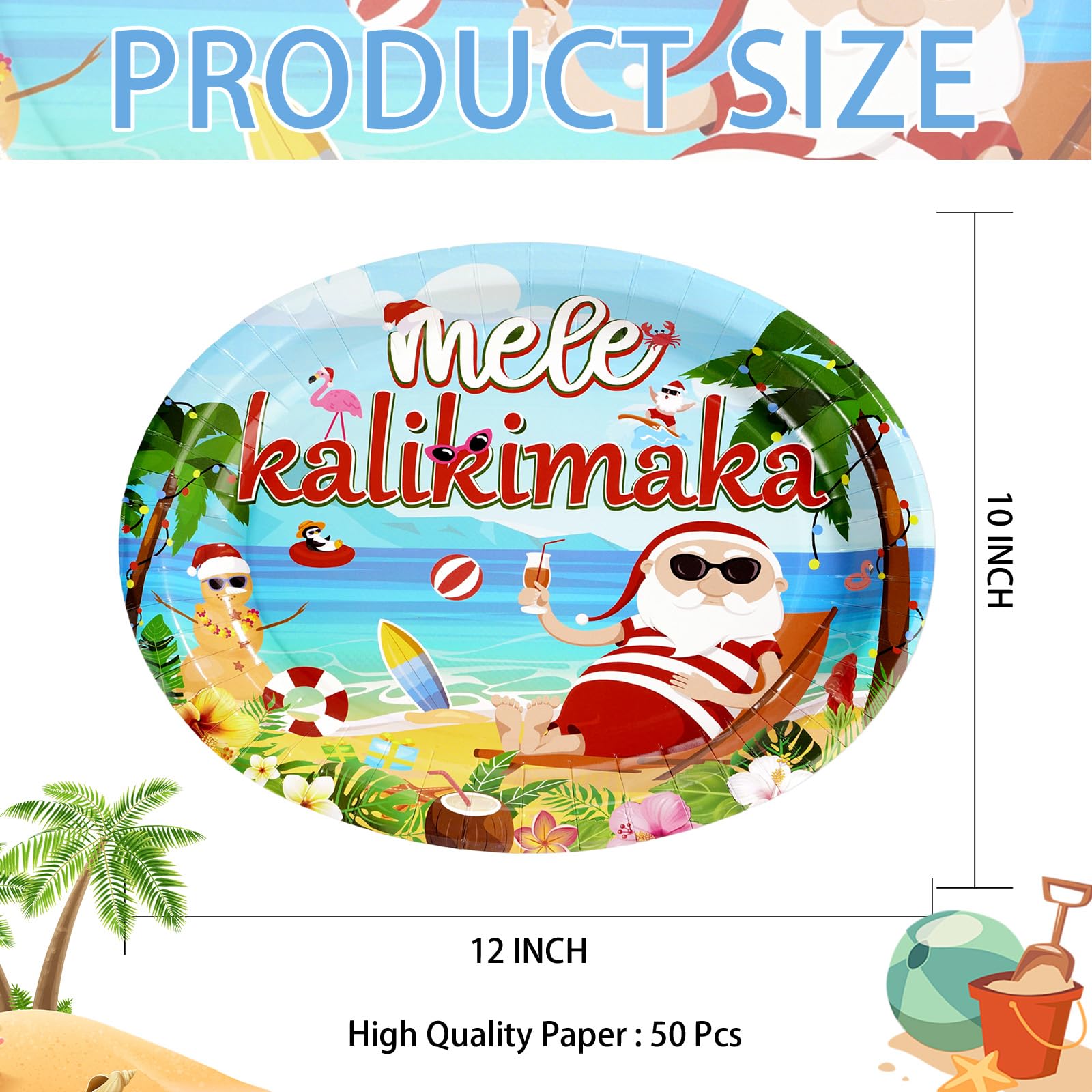 50Pcs Christmas Hawaiian Vacation Oval Paper Plates - Grencian