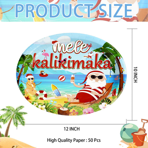 50Pcs Christmas Hawaiian Vacation Oval Paper Plates - Grencian