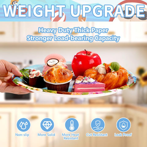 50Pcs Christmas Hawaiian Vacation Oval Paper Plates - Grencian