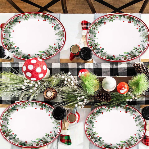 50Pcs Christmas Holly Oval Paper Plates - Grencian