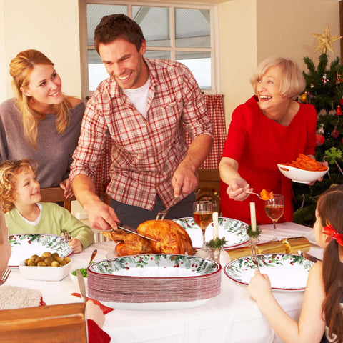 50Pcs Christmas Holly Oval Paper Plates - Grencian