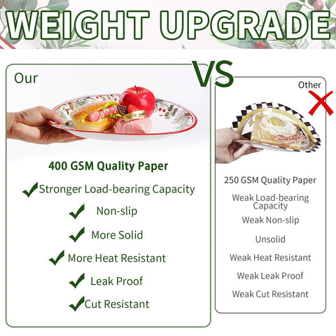 50Pcs Christmas Holly Oval Paper Plates - Grencian