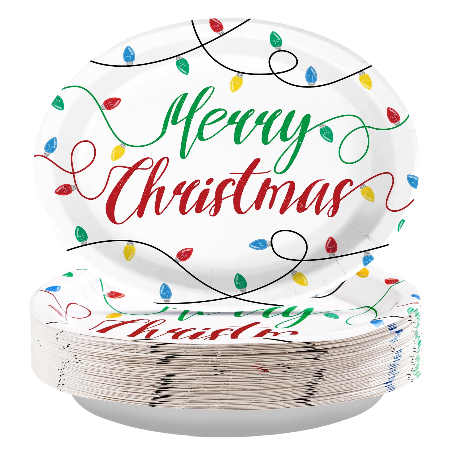 50Pcs Christmas Light Bulb Oval Paper Plates - Grencian