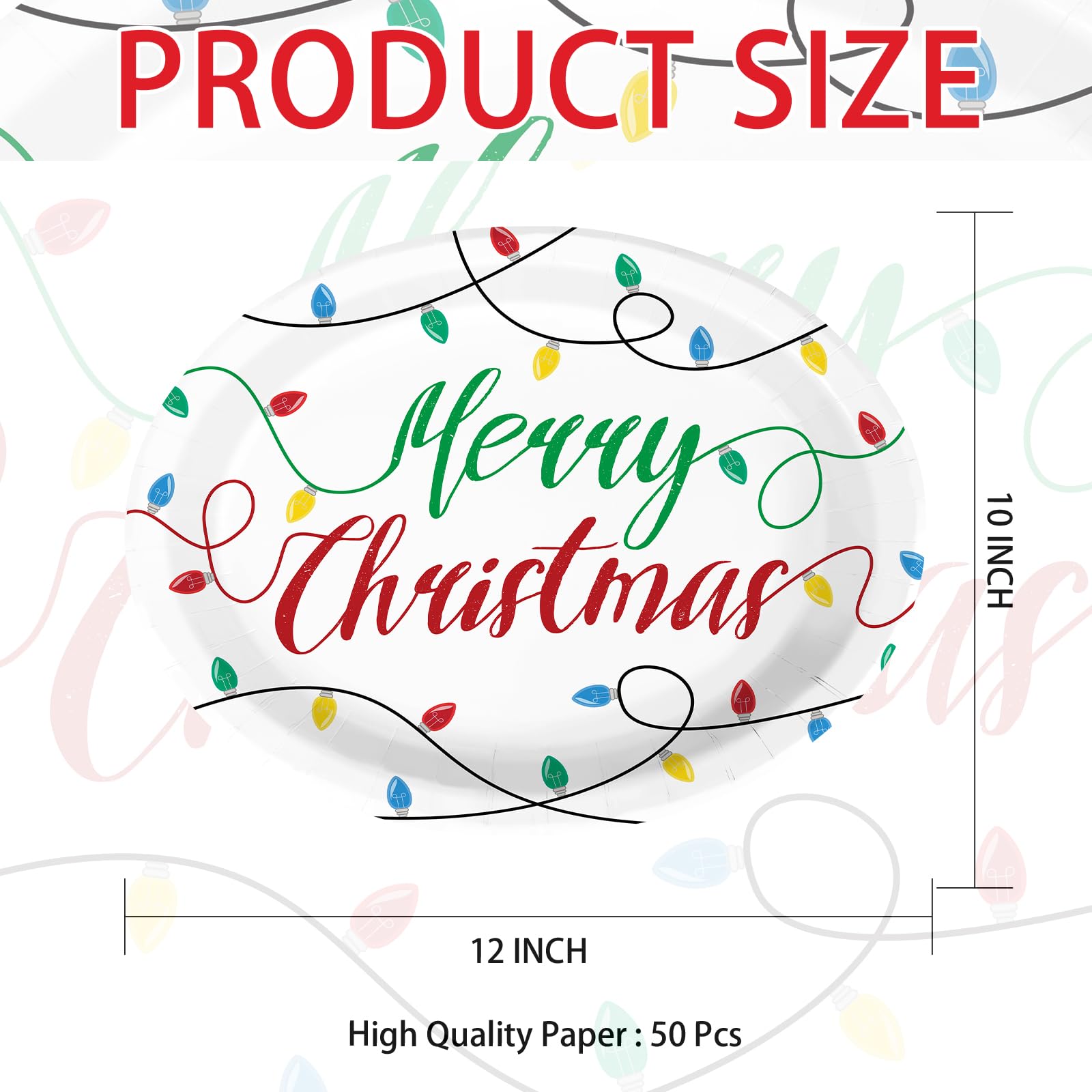 50Pcs Christmas Light Bulb Oval Paper Plates - Grencian