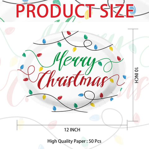 50Pcs Christmas Light Bulb Oval Paper Plates - Grencian