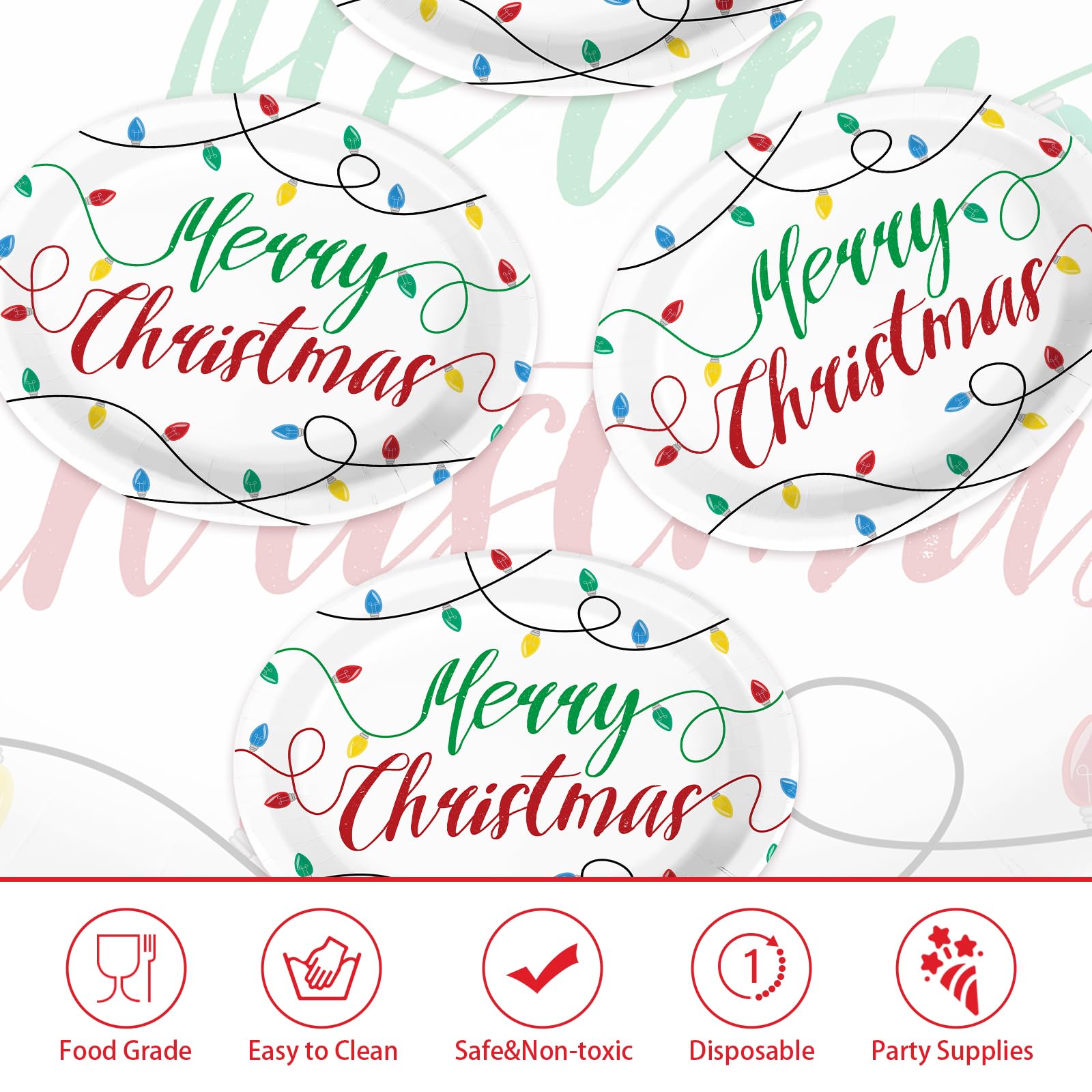 50Pcs Christmas Light Bulb Oval Paper Plates - Grencian