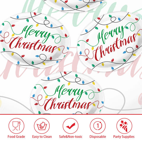 50Pcs Christmas Light Bulb Oval Paper Plates - Grencian