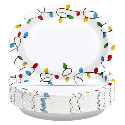 50Pcs Christmas Lights Oval Paper Plates - Grencian