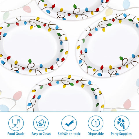 50Pcs Christmas Lights Oval Paper Plates - Grencian
