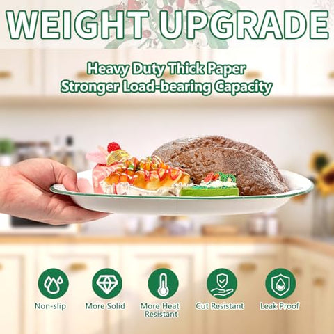 50Pcs Christmas Mistletoe Bow Oval Paper Plates - Grencian