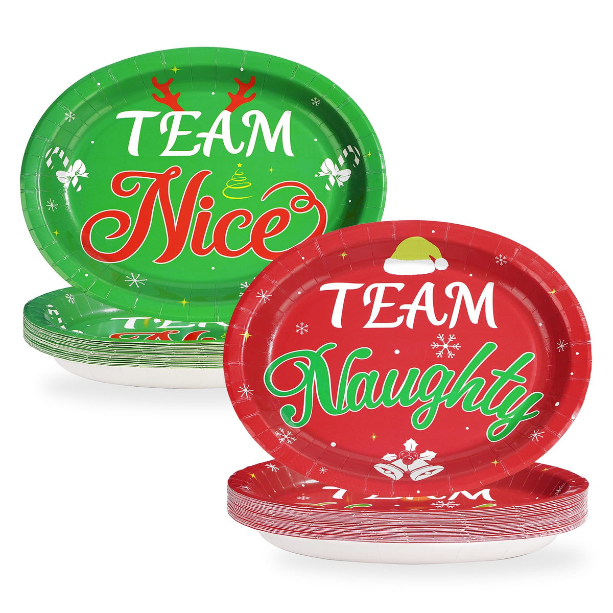 50Pcs Christmas Oval Paper Plates Team Naughty