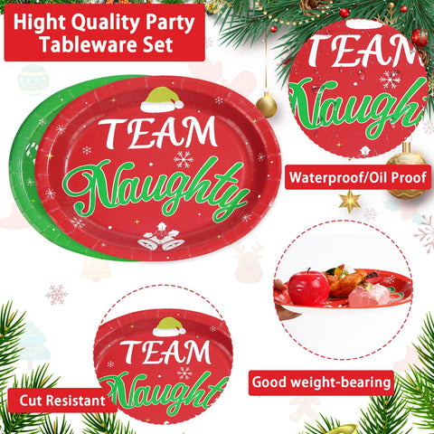 50Pcs Christmas Oval Paper Plates Team Naughty