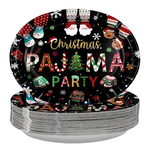 50Pcs Christmas Pajama Oval Paper Plates - Grencian