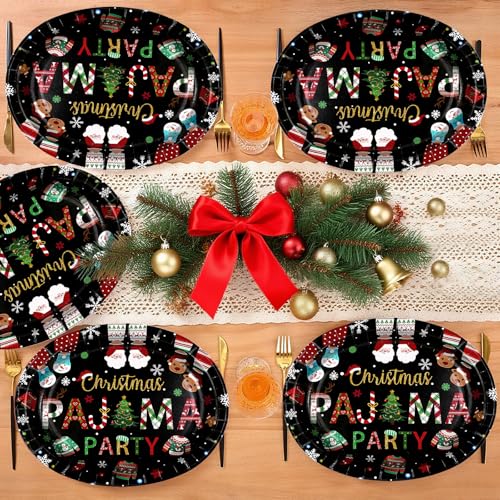 50Pcs Christmas Pajama Oval Paper Plates - Grencian