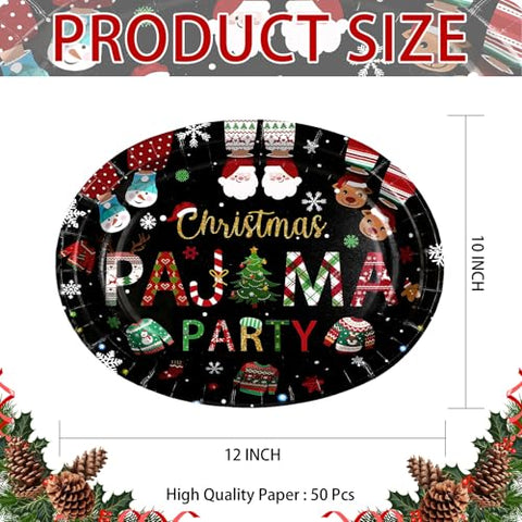 50Pcs Christmas Pajama Oval Paper Plates - Grencian