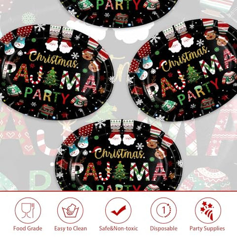 50Pcs Christmas Pajama Oval Paper Plates - Grencian