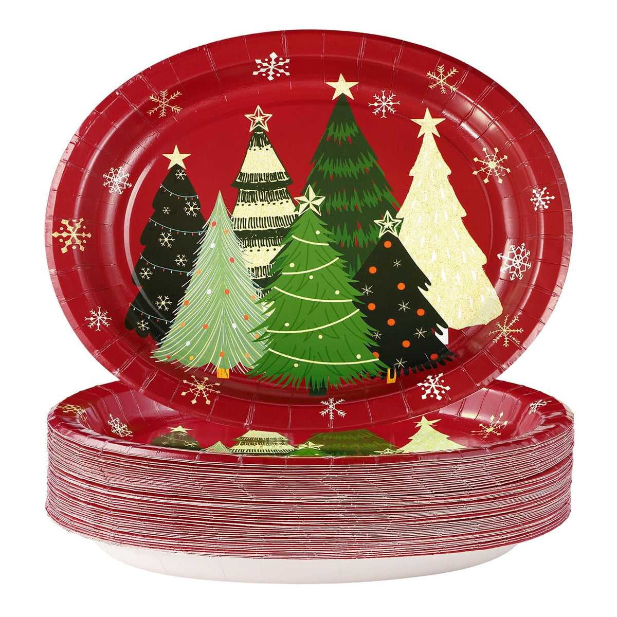 50Pcs Christmas Pine Trees Oval Paper Plates - Grencian