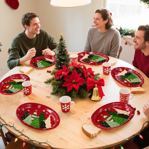 50Pcs Christmas Pine Trees Oval Paper Plates - Grencian