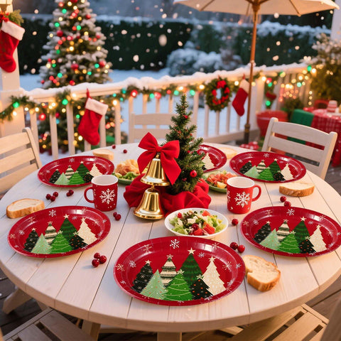 50Pcs Christmas Pine Trees Oval Paper Plates - Grencian