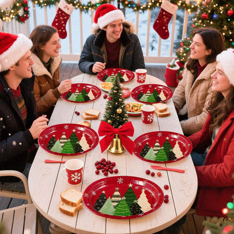 50Pcs Christmas Pine Trees Oval Paper Plates - Grencian